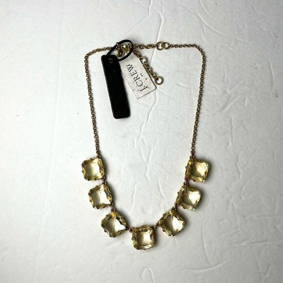 J. Crew Chunky Light Yellow Square Crystal Statement Nevklace - Picture 1 of 6